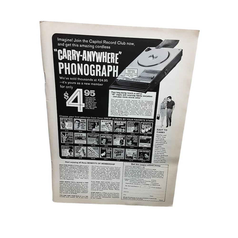 1966 Capitol Record Club Original Ad Vintage 60s Ephemera